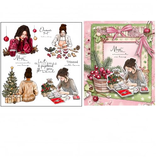 Sredwtk Mädchen Weihnachten Weihnachten Clear Stamps Für DIY Scrapbooking Weihnachten Silikonstempel Transparente Stempel Siegel Für Kartenherstellung Tagebuch Fotoalbum Geburtstag Weihnachten von Sredwtk