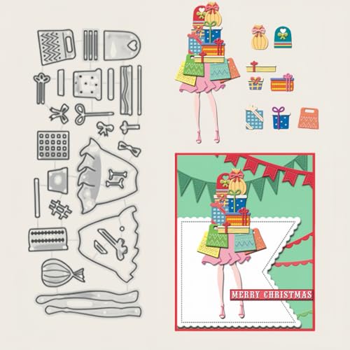 Sredwtk Mädchen Weihnachtsgeschenke Stanzschablonen Weihnachten Metall Prägeschablonen Stanzformen Schneiden für DIY Karte Sammelalbum Scrapbooking Fotoalbum Deko von Sredwtk