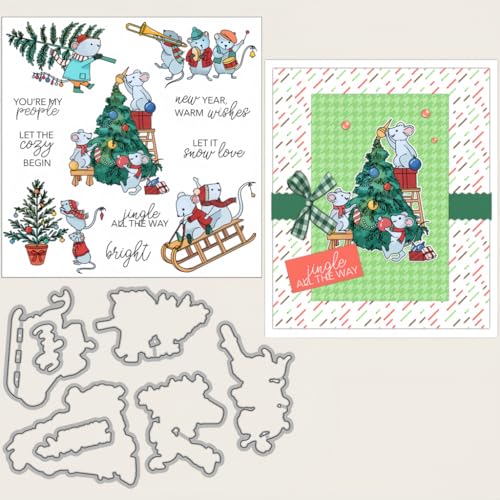 Sredwtk Mäuse Neujahr Weihnachten Stanzschablonen und Stempelset,Stempel und Stanzen Set,Silikonstempel und Stanzen Set,Stamp und Stanzschablone Für DIY Scrapbooking Fotoalbum Dekor Karten von Sredwtk