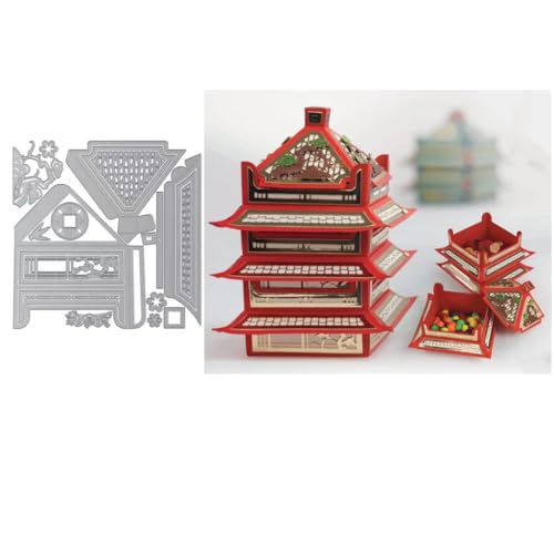 Sredwtk Pagoda Geschenkbox Stanzschablonen Schachtel Stanzschablonen Box Metall Prägeschablonen Stanzmaschine Stanzformen Schablonen für DIY 3D Keksbox Süßigkeitenbox von Sredwtk