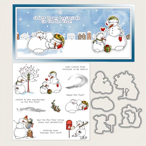 Sredwtk Postfach Schneemann Winter Stanzschablonen und Stempelset,Stempel und Stanzen Set,Silikonstempel und Stanzen Set,Clear Stamp und Stanzschablone Für DIY Scrapbooking Fotoalbum Dekor Karten von Sredwtk