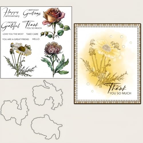 Sredwtk Rose Blumen Stanzschablonen und Stempelset,Stempel und Stanzen Set,Silikonstempel und Stanzen Set,Clear Stamp und Stanzschablone Für DIY Scrapbooking Fotoalbum Dekor Karten von Sredwtk