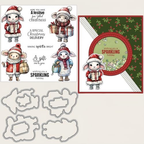 Sredwtk Schafe Weihnachten Stanzschablonen und Stempelset,Stempel und Stanzen Set,Silikonstempel und Stanzen Set,Clear Stamp und Stanzschablone Für DIY Scrapbooking Fotoalbum Dekor Karten von Sredwtk