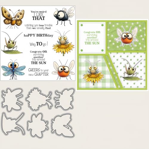 Sredwtk Schmetterling Libelle Geburtstag Stanzschablonen und Stempelset,Stempel und Stanzen Set,Silikonstempel und Stanzen Set,Stamp und Stanzschablone Für DIY Scrapbooking Fotoalbum Dekor Karten von Sredwtk