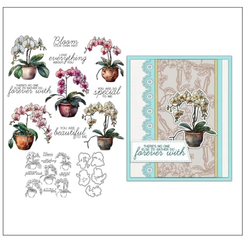 Sredwtk Schmetterling Orchideen Stempel und Stanzen Set,Silikonstempel und Stanzen Set,Stanzschablonen und Stempelset,Clear Stamp und Stanzschablone Für DIY Scrapbooking Fotoalbum Dekor Karten von Sredwtk