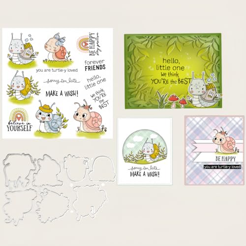 Sredwtk Schnecke Geburtstag Stanzschablonen und Stempelset,Stempel und Stanzen Set,Silikonstempel und Stanzen Set,Clear Stamp und Stanzschablone Für DIY Scrapbooking Fotoalbum Dekor Karten von Sredwtk