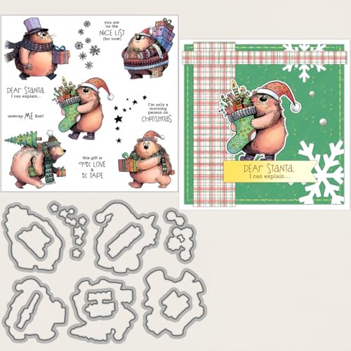 Sredwtk Schneeflocken Sterne Eisbären Stanzschablonen und Stempelset,Stempel und Stanzen Set,Silikonstempel und Stanzen Set,Clear Stamp und Stanzschablone Für DIY Scrapbooking Fotoalbum Dekor Karten von Sredwtk