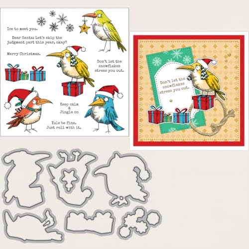Sredwtk Schneeflocken Vögel Stanzschablonen und Stempelset,Stempel und Stanzen Set,Silikonstempel und Stanzen Set,Clear Stamp und Stanzschablone Für DIY Scrapbooking Fotoalbum Dekor Karten von Sredwtk