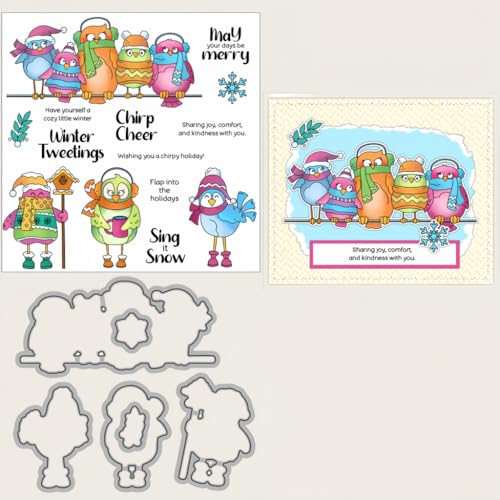 Sredwtk Schneeflocken Winter Vogel Stanzschablonen und Stempelset,Stempel und Stanzen Set,Silikonstempel und Stanzen Set,Clear Stamp und Stanzschablone Für DIY Scrapbooking Fotoalbum Dekor Karten von Sredwtk