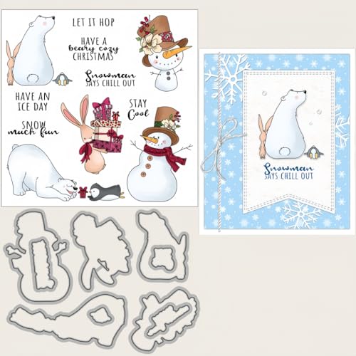 Sredwtk Schneemann Eisbär Weihnachten Stanzschablonen und Stempelset,Stempel und Stanzen Set,Silikonstempel und Stanzen Set,Stamp und Stanzschablone Für DIY Scrapbooking Fotoalbum Dekor Karten von Sredwtk