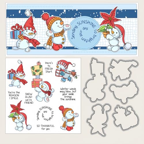Sredwtk Schneemann Winter Weihnachten Stanzschablonen und Stempelset,Stempel und Stanzen Set,Silikonstempel und Stanzen Set,Clear Stamp und Stanzschablone Für DIY Scrapbooking Fotoalbum Dekor Karten von Sredwtk