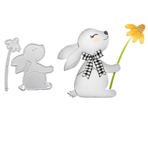 Sredwtk Schöne Kaninchen und Blumen Stanzschablonen Geburtstag Weihnachten Metall Prägeschablonen Stanzformen Schneiden für DIY Karte Sammelalbum Scrapbooking Fotoalbum Deko Cutting Dies von Sredwtk