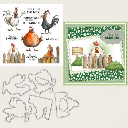 Sredwtk Schwanz und Hühner Stanzschablonen und Stempelset,Stempel und Stanzen Set,Silikonstempel und Stanzen Set,Clear Stamp und Stanzschablone Für DIY Scrapbooking Fotoalbum Dekor Karten von Sredwtk
