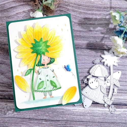 Sredwtk Sonnenblumen Mädchen Stanzschablonen Geburtstag Weihnachten Metall Prägeschablonen Stanzformen Schneiden für DIY Karte Sammelalbum Scrapbooking Fotoalbum Deko von Sredwtk