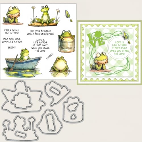 Sredwtk Süße Frosch Stanzschablonen und Stempelset,Stempel und Stanzen Set,Silikonstempel und Stanzen Set,Stamp und Stanzschablone Für DIY Scrapbooking Fotoalbum Dekor Karten von Sredwtk