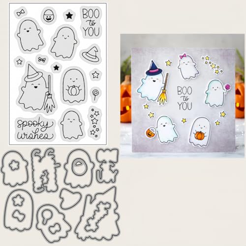 Sredwtk Süßer Geist Halloween Stanzschablonen und Stempelset,Stempel und Stanzen Set,Silikonstempel und Stanzen Set,Clear Stamp und Stanzschablone Für DIY Scrapbooking Fotoalbum Dekor Karten Sredwtk Süßer Geist Halloween Stanzschablonen und Stempelset,Stempel und Stanzen Set,Silikonstempel und Stanzen Set,Clear Stamp und Stanzschablone Für DIY Scrapbooking Fotoalbum Dekor Karten von Sredwtk