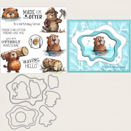Sredwtk Süßes Wasser Geburtstag Stanzschablonen und Stempelset,Stempel und Stanzen Set,Silikonstempel und Stanzen Set,Clear Stamp und Stanzschablone Für DIY Scrapbooking Fotoalbum Dekor Karten von Sredwtk