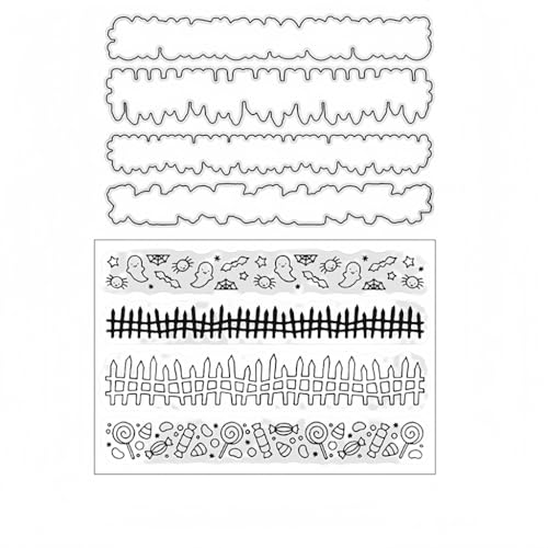 Sredwtk Süßigkeiten Geister Halloween Stanzschablonen und Stempelset,Stempel und Stanzen Set,Silikonstempel und Stanzen Set,Clear Stamp und Stanzschablone Für DIY Scrapbooking Fotoalbum Dekor Karten von Sredwtk