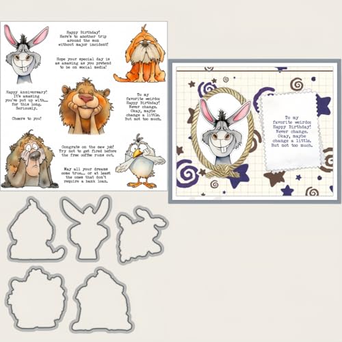 Sredwtk Tiere Löwe Geburtstag Stanzschablonen und Stempelset,Stempel und Stanzen Set,Silikonstempel und Stanzen Set,Stamp und Stanzschablone Für DIY Scrapbooking Fotoalbum Dekor Karten von Sredwtk
