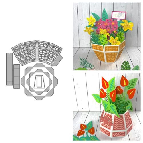 Sredwtk Vase Blumenkorb Stanzschablonen Schachtel Stanzschablonen Boxen Metall Prägeschablonen Stanzmaschine Stanzformen Schablonen für DIY 3D Hochzeitgeschenkbox Keksbox Süßigkeitenbox von Sredwtk