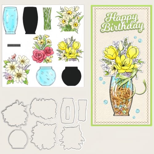 Sredwtk Vase Blumensträuß Stanzschablonen und Stempelset,Stempel und Stanzen Set,Silikonstempel und Stanzen Set,Clear Stamp und Stanzschablone Für DIY Scrapbooking Fotoalbum Dekor Karten Sredwtk Vase Blumensträuß Stanzschablonen und Stempelset,Stempel und Stanzen Set,Silikonstempel und Stanzen Set,Clear Stamp und Stanzschablone Für DIY Scrapbooking Fotoalbum Dekor Karten von Sredwtk