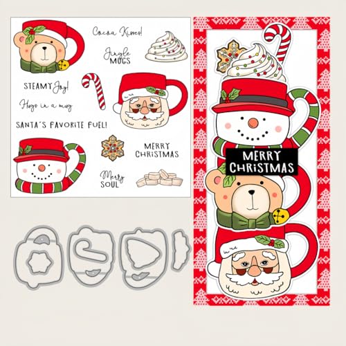 Sredwtk Weihnachten Cocoa Stanzschablonen und Stempelset,Stempel und Stanzen Set,Silikonstempel und Stanzen Set,Clear Stamp und Stanzschablone Für DIY Scrapbooking Fotoalbum Dekor Karten von Sredwtk