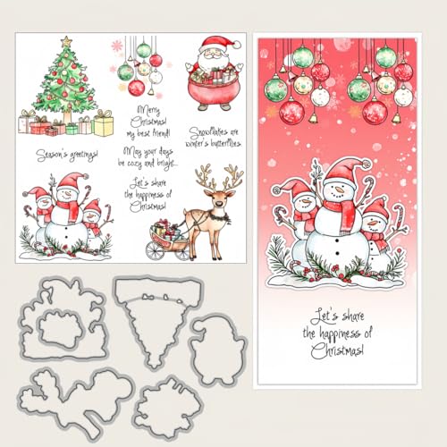 Sredwtk Weihnachten Tannenbaum Stanzschablonen und Stempelset,Stempel und Stanzen Set,Silikonstempel und Stanzen Set,Clear Stamp und Stanzschablone Für DIY Scrapbooking Fotoalbum Dekor Karten von Sredwtk