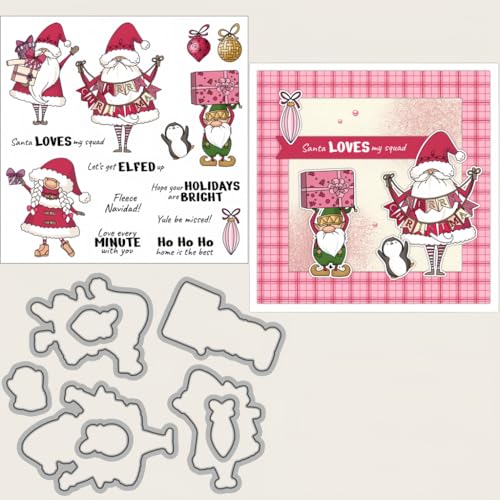 Sredwtk Weihnachten Wichtel Stanzschablonen und Stempelset,Stempel und Stanzen Set,Silikonstempel und Stanzen Set,Stamp und Stanzschablone Für DIY Scrapbooking Fotoalbum Dekor Karten von Sredwtk