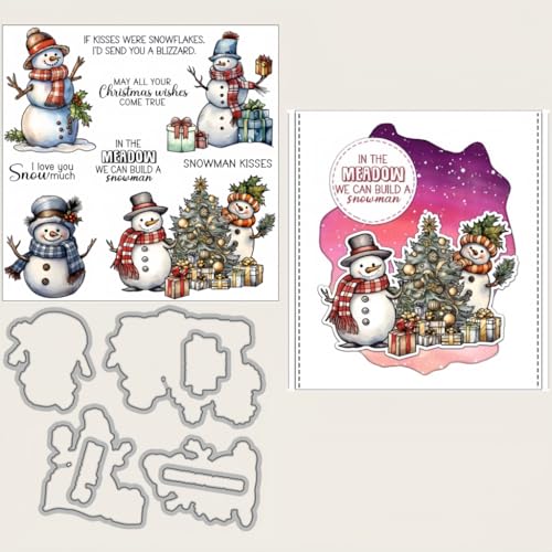 Sredwtk Weihnachtsbaum Schneemann Stanzschablonen und Stempelset,Stempel und Stanzen Set,Silikonstempel und Stanzen Set,Clear Stamp und Stanzschablone Für DIY Scrapbooking Fotoalbum Dekor Karten von Sredwtk