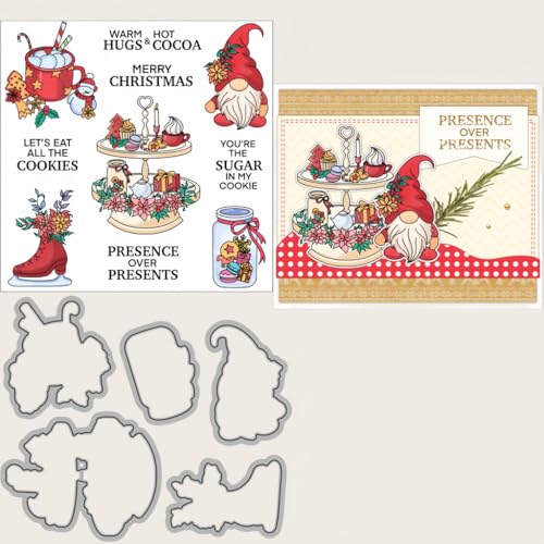 Sredwtk Weihnachtsdessert Wichtel Stanzschablonen und Stempelset,Stempel und Stanzen Set,Silikonstempel und Stanzen Set,Stamp und Stanzschablone Für DIY Scrapbooking Fotoalbum Dekor Karten von Sredwtk