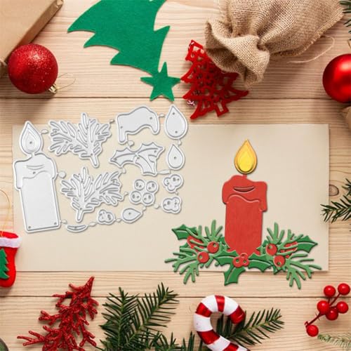 Sredwtk Weihnachtskerzen Stanzschablonen Weihnachten Metall Prägeschablonen Stanzformen Schneiden für DIY Karte Sammelalbum Scrapbooking Fotoalbum Deko von Sredwtk