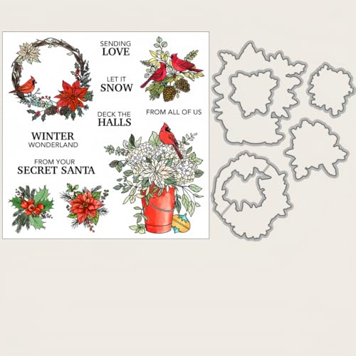 Sredwtk Weihnachtskranz Weihnachtsblumen Stanzschablonen und Stempelset,Stempel und Stanzen Set,Silikonstempel und Stanzen Set,Stamp und Stanzschablone Für DIY Scrapbooking Fotoalbum Dekor Karten von Sredwtk