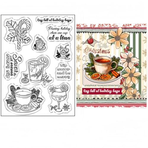 Sredwtk Zitronen Getränke Kaffee Weihnachten Clear Stamps Für DIY Scrapbooking Weihnachten Silikonstempel Transparente Stempel Siegel Für Kartenherstellung Tagebuch Fotoalbum Weihnachten von Sredwtk