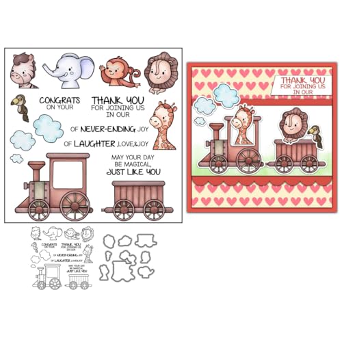 Sredwtk Zug Tiere Stempel und Stanzen Set,Silikonstempel und Stanzen Set,Stanzschablonen und Stempelset,Clear Stamp und Stanzschablone Für DIY Scrapbooking Fotoalbum Dekor Karten von Sredwtk