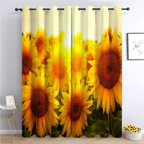 Srigzcaly Sonnenuntergang SonnenblumenblüTen 280x245cm(BxH) -Druck Ösen Gardinen Gelb Wärmegedämmt Blickdichter Vorhang Für Jungen Mädchen Kinder Schlafzimmer Wohnkultur von Srigzcaly