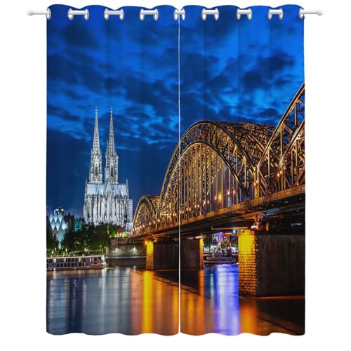 Srigzcaly Kinderzimmer Verdunkelungsvorhänge für Schlafzimmer&Wohnzimmer - 2 Stück 150x166 cm(BxH), Blick Auf Den KöLner Dom Ösen Vorhänge, Temperatur Halten und Lärmminderung, Polyester Vorhange von Srigzcaly