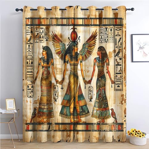 Vintage-Druck Mit äGyptischem Muster Ösen Vorhänge, Temperatur Halten und Lärmminderung, 183x214cm(BxH) Kinderzimmer Verdunkelungsvorhänge für Schlafzimmer&Wohnzimmer Braun Polyester Vorhange von Srigzcaly
