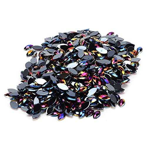 1000 PCS Pferde -Augen -Form -, Flachback -Glaskristalle Perlen für Handwerk, Dekoration, Plastikharz, 3 X 6 Mm, DIY, Sammelalbum, Kleidung (09 Schwarz AB) von Srliya