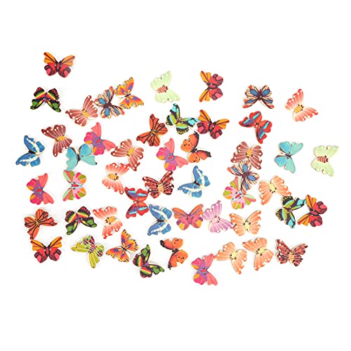50pcs Farbenfrohe Schmetterlingsholzknöpfe, Bastelmittel für DIY -Sammelalben, Kleidung, Schuhe, Mobiltelefone, Spielzeug, Schmuck von Srliya