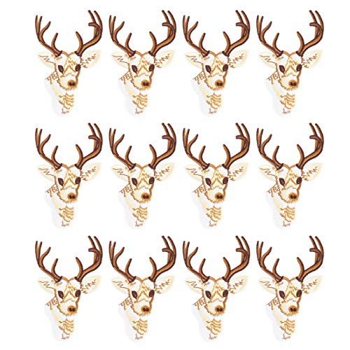 Harmloser Aufnäher Zum Aufbügeln, Hirsch, 15 X 14 X 3 Cm, 12 Stück Hirsch-Aufnäher, Bestickter Aufnäher Zum Aufbügeln DIY-Kleidung, Gepäck, Dekoration von Srliya