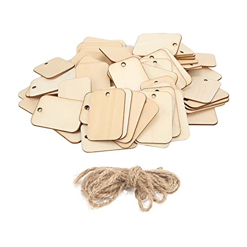 Rechteck Unvollendete Holzstücke 100pcs, Basteldekorationen mit Hanfseil, Ideal für Kunstprojekte, Heimdekoration, Dichtebrett, 2,04 X 1,33 Zoll von Srliya