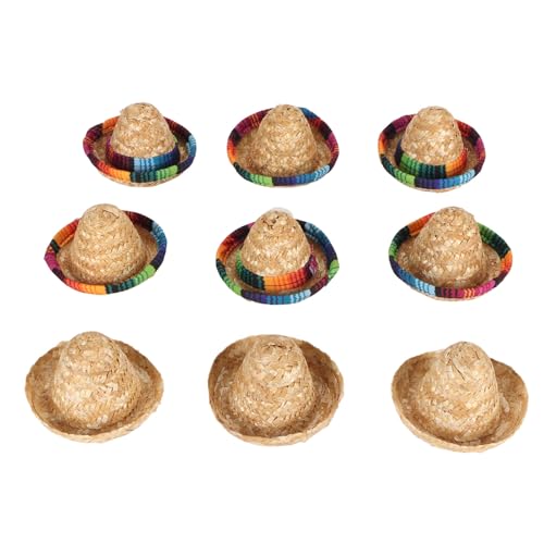 Srliya 9 Stück Mini-Mexikaner-Hut, 3 Verschiedene Arten, Mini-Mexikaner-Partyhut, Kleiner Stroh-Weinflaschen-Abdeckungshut Geburtstags-Fiesta-Party von Srliya