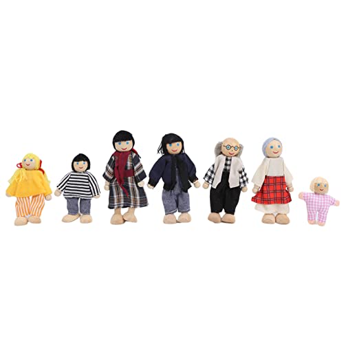 Srliya Familien-Puppenhaus-Figurenset aus Holz, Spielzeugdekoration für, Flexible Gliedmaßen für Rollenspiele und Fantasievolles Spielen (Neue Puppe mit 7 Mündern) von Srliya