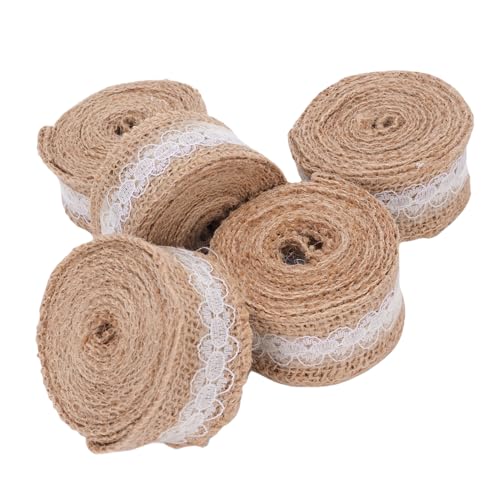 Srliya Spitzenband aus Sackleinen, Reißfest, Rustikaler Vintage-Look, 5 Rollen 2 M, Handgefertigtes Sackleinenband, Spitzenband Zum Basteln für Hochzeiten, Weihnachtsdekorationen, DIY von Srliya
