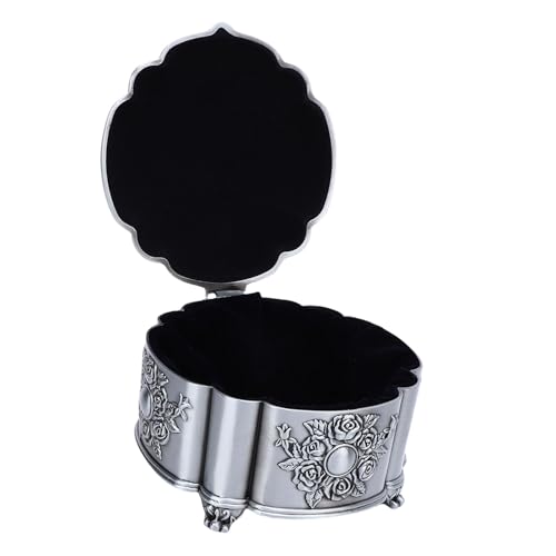 Srliya Vintage Metall -Schmuckschatulle Langlebige Zinklegierung mit Geprägter Blumenmuster, Ideal für die Aufbewahrung von Ringen, Ohrringen, Halsketten, Schwarzem Samtfutter, Make von Srliya
