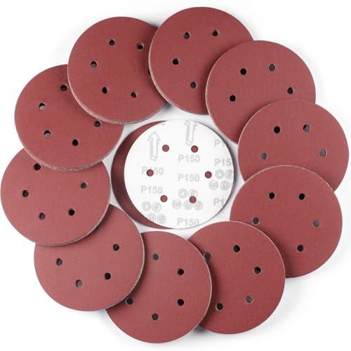 Sruhrak 100 Stück Schleifscheiben 150mm Schleifpapier Klett 150 Körnung 8 Loch Scheiben Set für Bosch Exzenterschleifer von Sruhrak