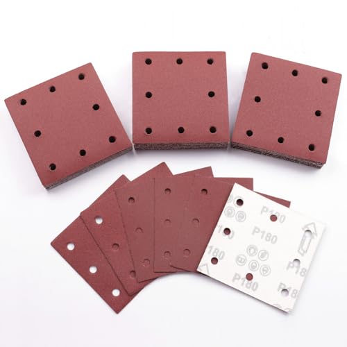 Sruhrak 110x115mm Schleifpapier, 50 Stück Schleifblatt 180 Körnung Set Rechteckiges Schleifblatt Klett 8 Löcher Schleifpad für Schwingschleifer von Sruhrak
