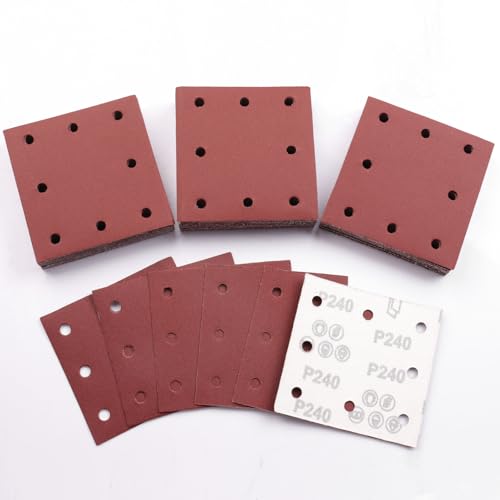 Sruhrak 110x115mm Schleifpapier, 50 Stück Schleifblatt 240 Körnung Set Rechteckiges Schleifblatt Klett 8 Löcher Schleifpad für Schwingschleifer Sruhrak 110x115mm Schleifpapier, 50 Stück Schleifblatt 240 Körnung Set Rechteckiges Schleifblatt Klett 8 Löcher Schleifpad für Schwingschleifer von Sruhrak