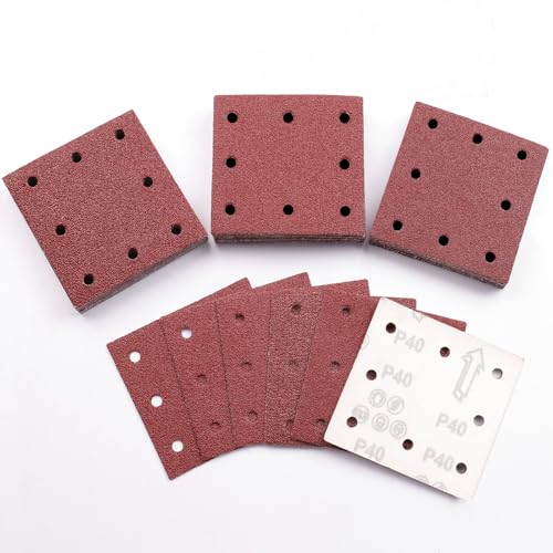 Sruhrak 110x115mm Schleifpapier, 50 Stück Schleifblatt 40 Körnung Set Rechteckiges Schleifblatt Klett 8 Löcher Schleifpad für Schwingschleifer von Sruhrak