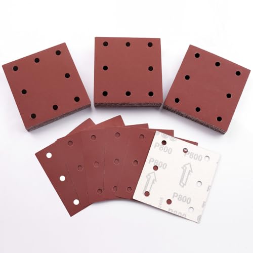 Sruhrak 110x115mm Schleifpapier, 50 Stück Schleifblatt 800 Körnung Set Rechteckiges Schleifblatt Klett 8 Löcher Schleifpad für Schwingschleifer von Sruhrak